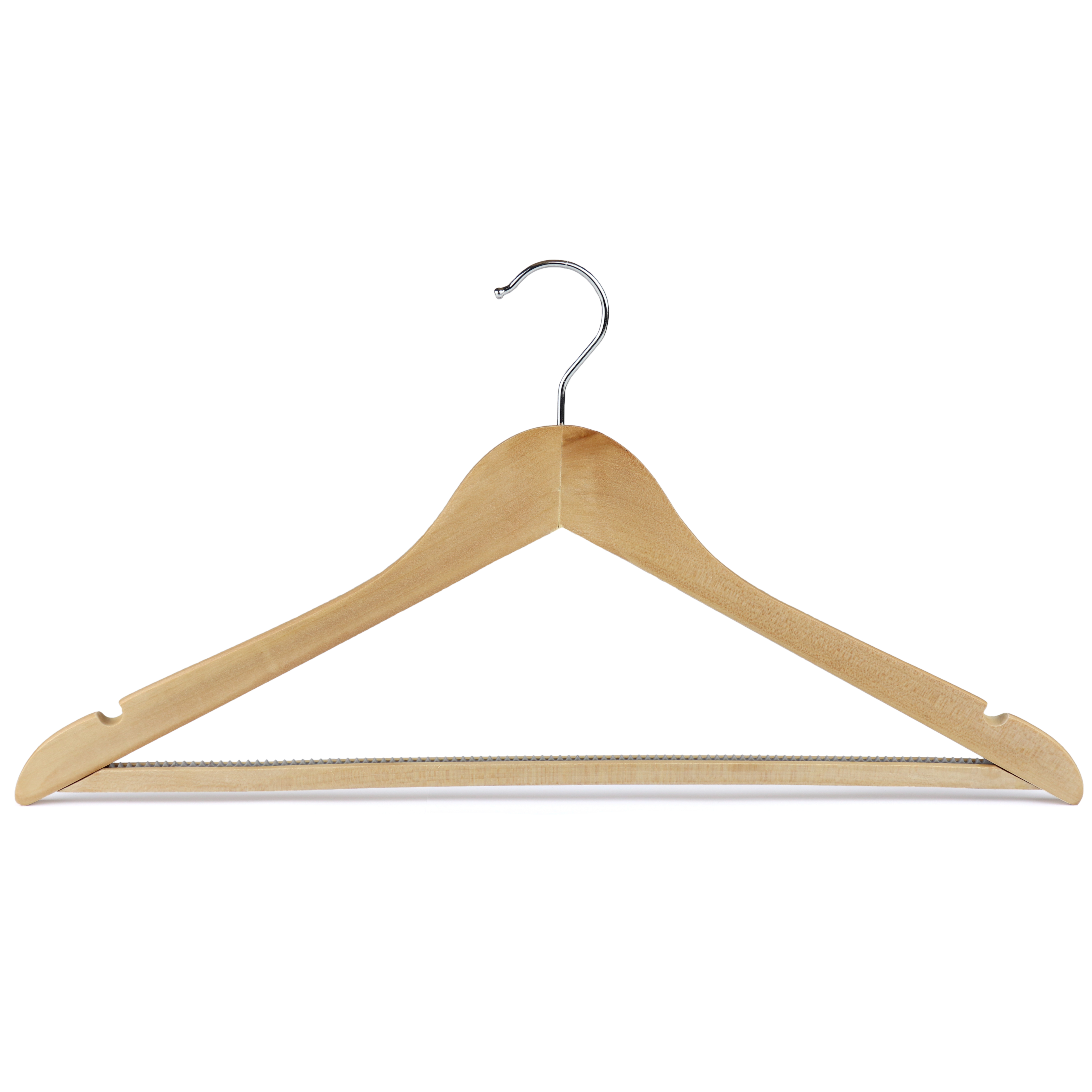Wooden Suit Hanger with NonSlip Bar, 44cm, Natural