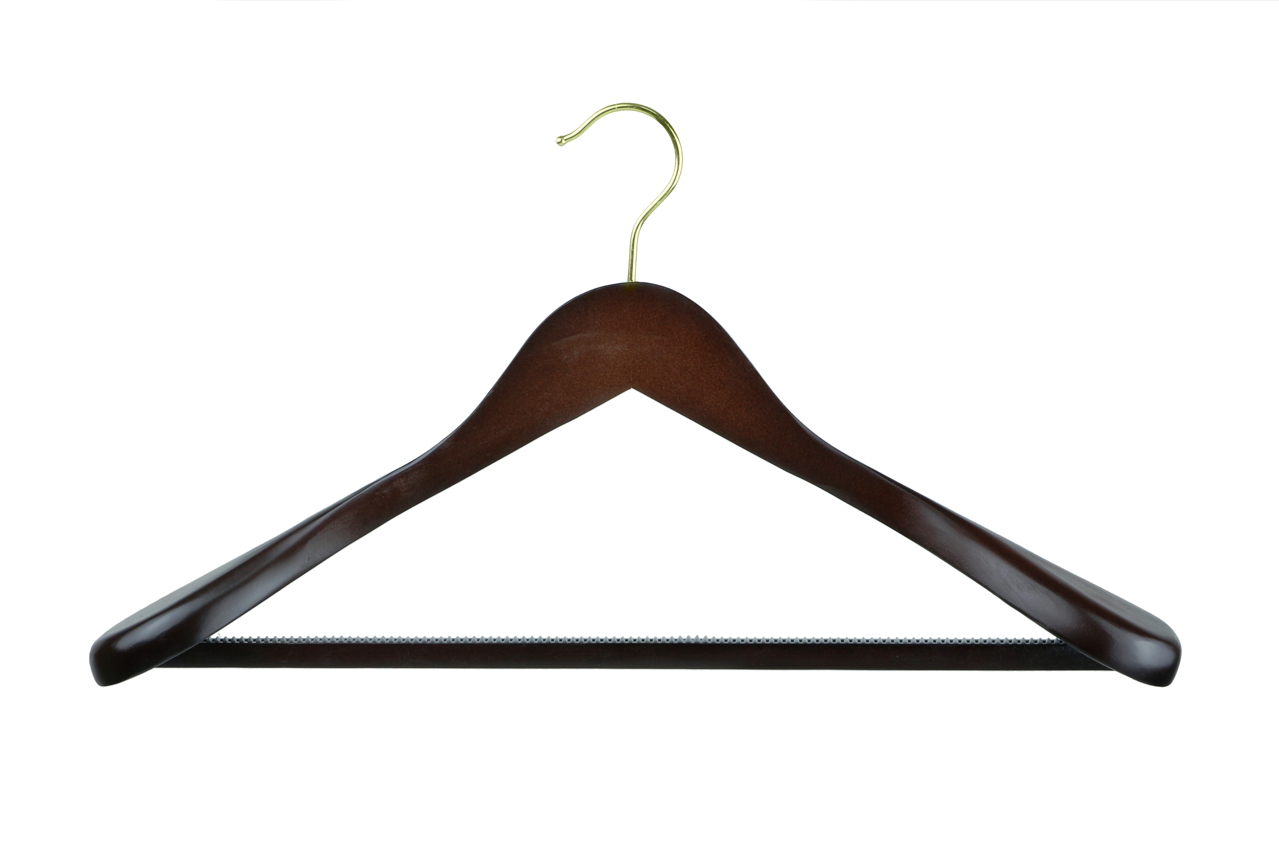 Dark Wooden Broad Suit Hanger, NonSlip, Walnut with Chrome Hook, 45cm