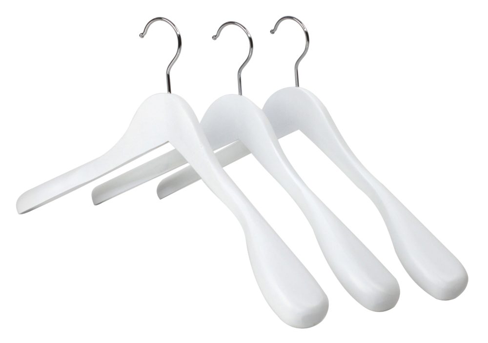 Wooden Broad Jacket Hanger, White Wood, 42cm